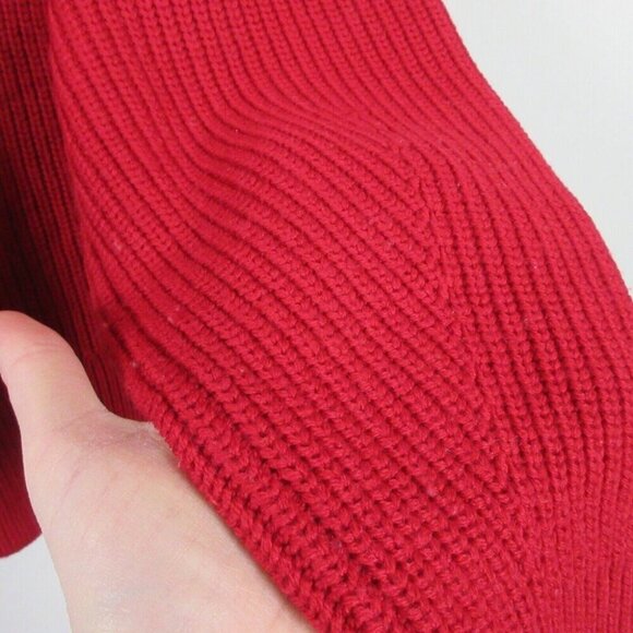 Club Monaco Womens Knit Sweater XS Red Merino Wool Ruffle Boxy Luxury Chunky 456 - Picture 7 of 10
